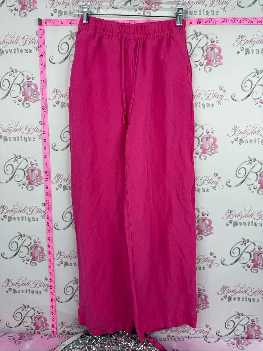 H&M linen pants pink bright Vibrant Fuchsia Maxi Skirt Pants